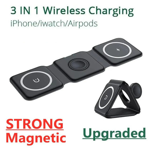 3 In 1 Magnetic Wireless Charger Pad Stand Foldable for iPhone 14 13 12 11 X Apple Watch AirPods 15W Fast Charging Dock Station