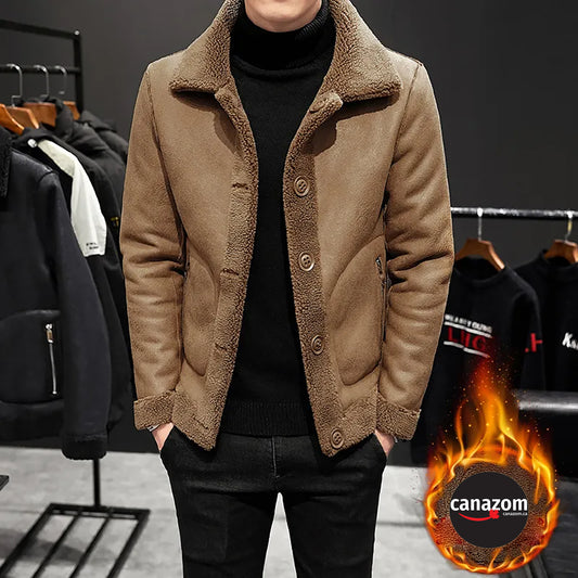 Winter New Lamb Wool Coat Lapel Loose Warm Men Outerwear Fashion Casual Thicken Male, Can Be Worn On Both Sides Jacket (Please check Size Chart, recommend one size up).