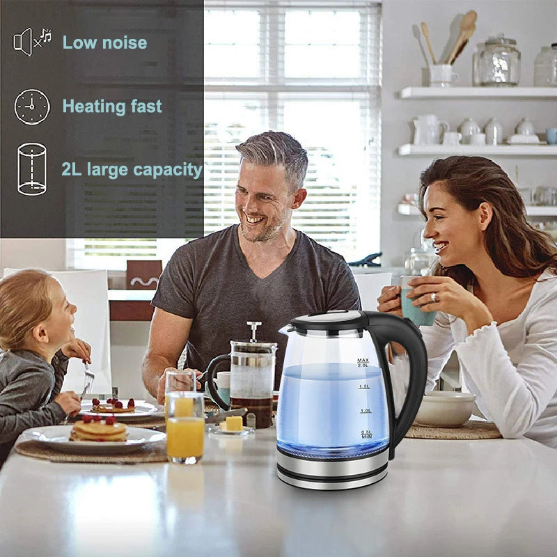 2L Blu-ray Glass Electric Kettle Stainless Steel Automatic Power-off Kettle Home Multi-functional Tea-boiling Health Pot