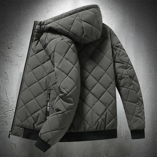 Jackets for Men with Hood Autumn Winter Cotton Padded Jacket Men Fashion Clothing Rhombus Texture Casual Parkas Plus Size 5XL