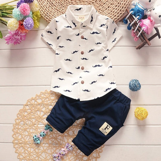 Summer Cute Boy Suit. Printed Short-Sleeved Printed Shirt + shorts Suit Children, Cotton Cute Baby Clothes