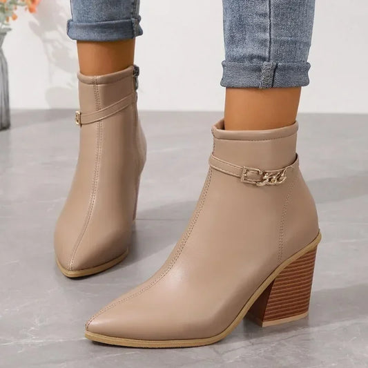 Women's High Heels Short Boots Autumn New Belt Buckle, Ankle Boots Female Fashion Waterproof Shoes for Women Botas Mujer