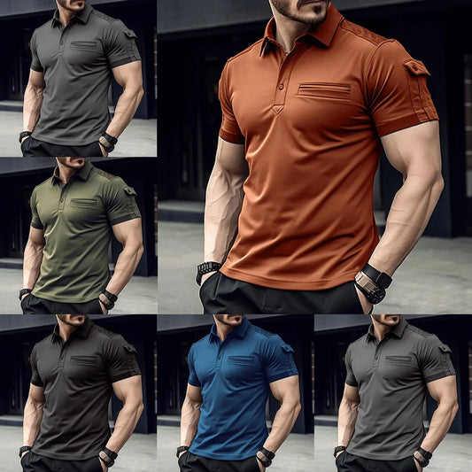 Men's Casual English style solid Color POLO Shirt