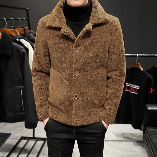 Winter New Lamb Wool Coat Lapel Loose Warm Men Outerwear Fashion Casual Thicken Male, Can Be Worn On Both Sides Jacket (Please check Size Chart, recommend one size up).