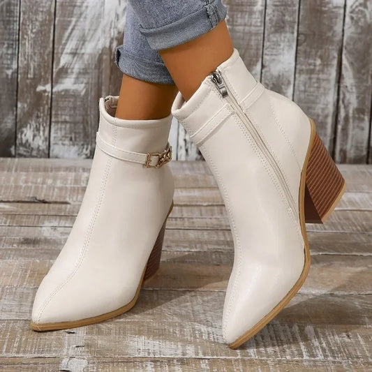 Women's High Heels Short Boots Autumn New Belt Buckle, Ankle Boots Female Fashion Waterproof Shoes for Women Botas Mujer