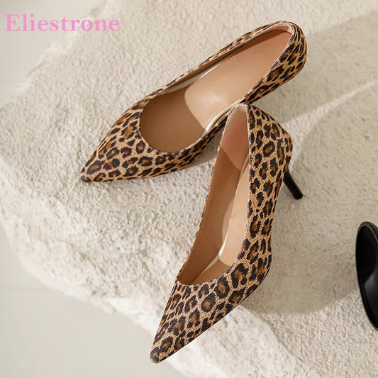 Elegant Leopard Green Women Dress Pumps Sexy 6CM High Thin Heels Lady Party Shoes Small Big Size 11 30 45 48