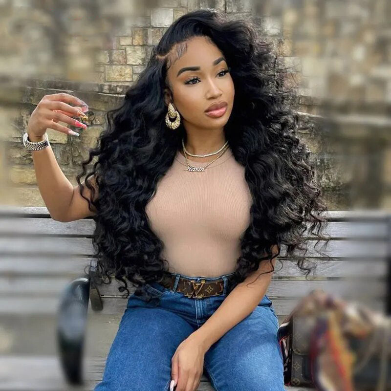 13X4 Lace Front Human Hair Wigs Peruvian Deep Curly Pre-Plucked With Baby Hair Jerry Curl 250 Density Lace Frontal Wig 30 Inches