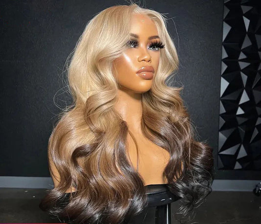 HD 13x4 Lace Frontal Wig Body Wave Ombre Gray Blonde Brown Colored Pre-Plucked Glueless Lace Closure Human Hair Wigs For Women