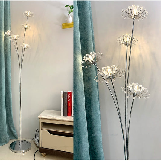 Nordic Dandelion Crystal Floor Lamp Luxury Personality Standing Lights Living Room, Bedroom Bedside Corner Decoration Floor Lamps