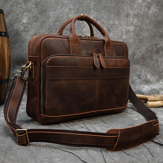 Retro Laptop Briefcase Bag Genuine Leather Handbags Casual 15.6 Pad Bag Daily Working Tote Bags Men Male bag for documents