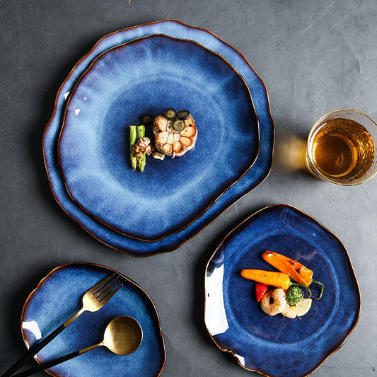 Ceramic Cat Eye Plate Dinnerware, Dish Flat Plate, Elegant Japanese tableware.