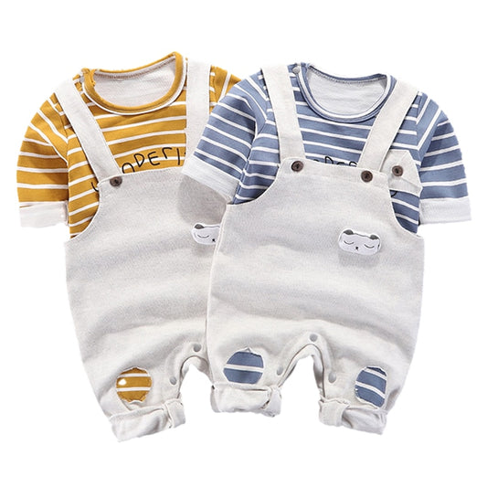 Infant Clothing Autumn Infant Baby Boy Clothes Set Baby Girl Long-sleeve Striped T-Shirt Overalls  Kids Newborn Clothes