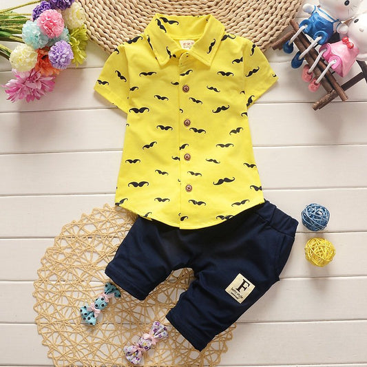 Summer Cute Boy Suit. Printed Short-Sleeved Printed Shirt + shorts Suit Children, Cotton Cute Baby Clothes